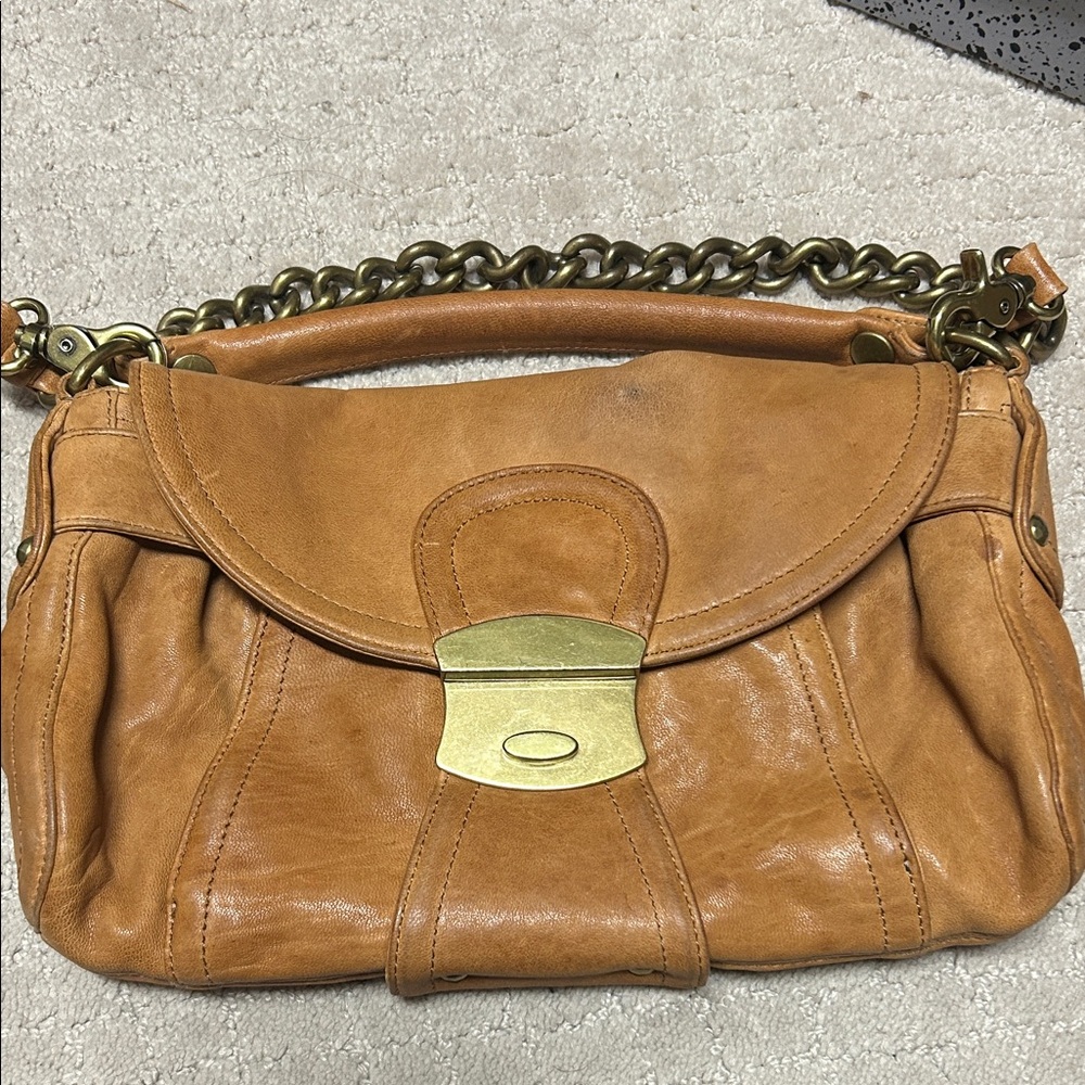 Kooba Tan Leather Shoulder Bag with Gold Accents